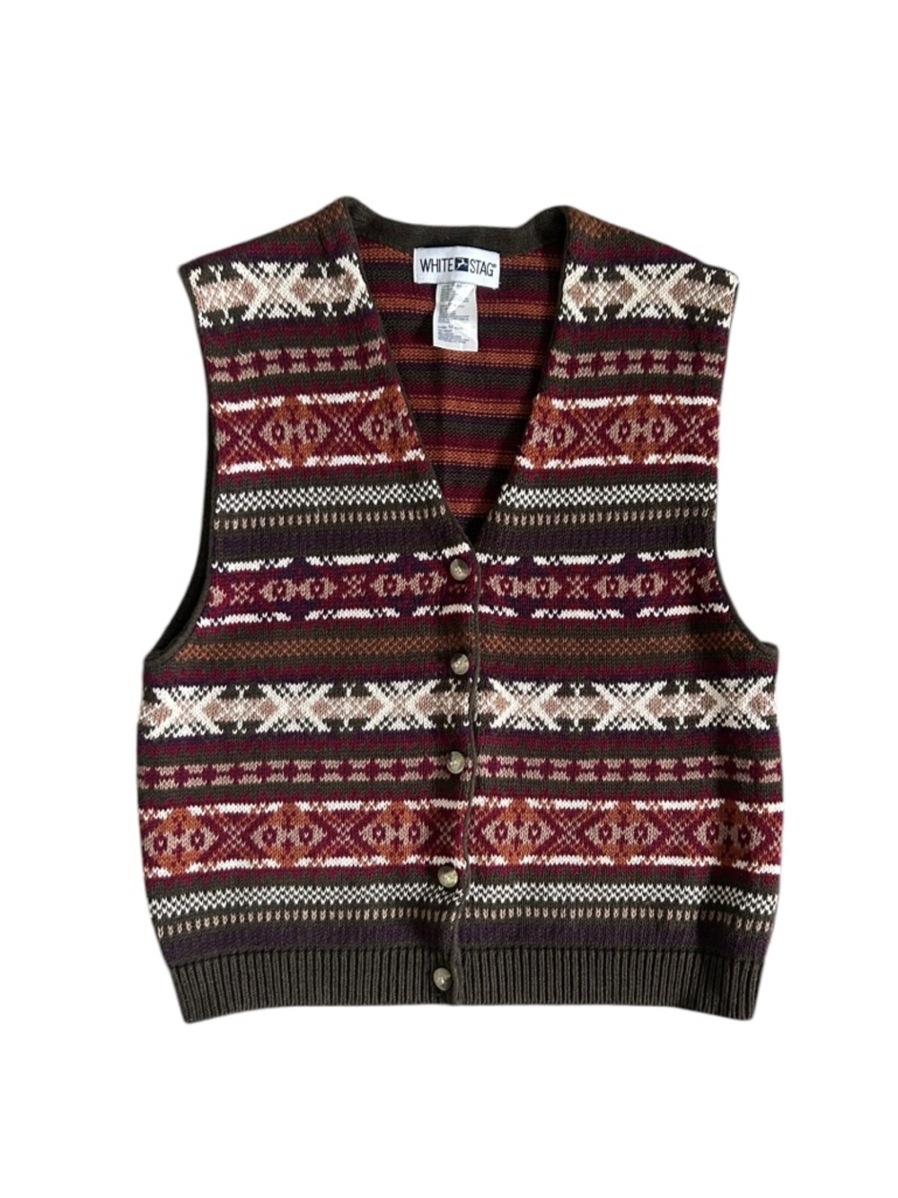 Vintage White Stag Fair Isle Button Sweater Vest - Buttons